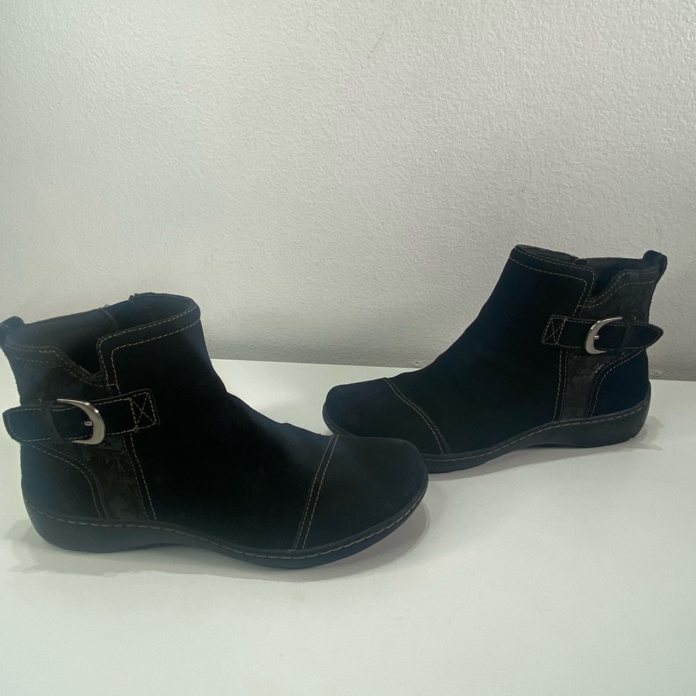 Clarks Black Ankle Boots with Buckle Detail